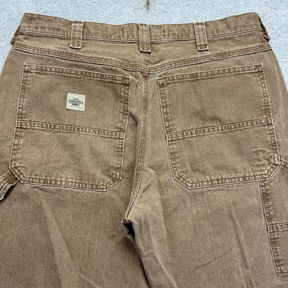 VINTAGE Lee Dungarees Carpenter Jeans Mens 36x30 Tan Cotton Canvas Workwear - Picture 10 of 16
